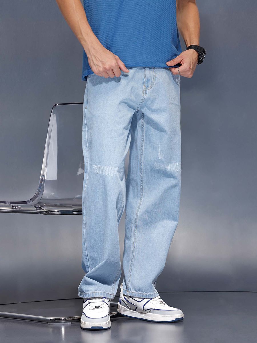 Blue Men Casual Loose Fit Carpenter Jeans