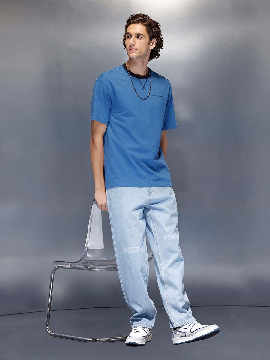 Blue Men Casual Loose Fit Carpenter Jeans