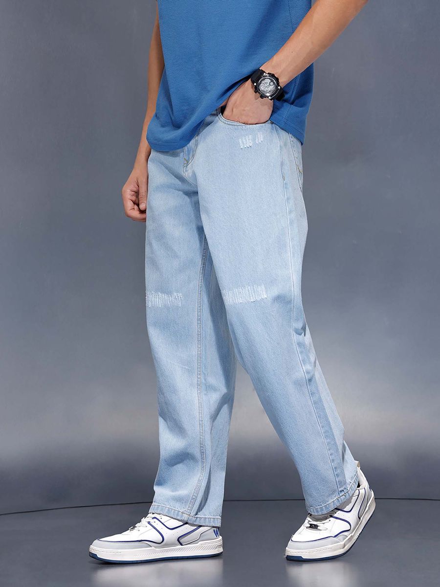 Blue Men Casual Loose Fit Carpenter Jeans