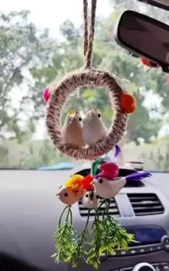 MegaValue HQ Artificial Birds with Hanging Nest for Home Decoration (Pack of 1) 23 cm Bird & Animal Showpiece (Jute, Multicolor)