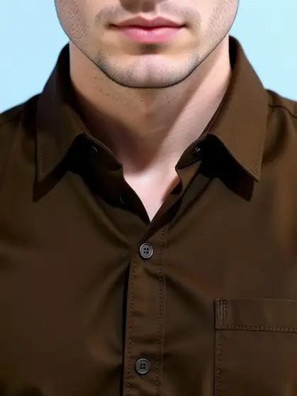 Boninos Men Solid Casual Brown Shirt
