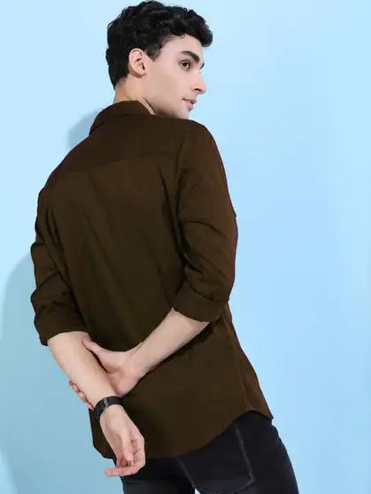 Boninos Men Solid Casual Brown Shirt
