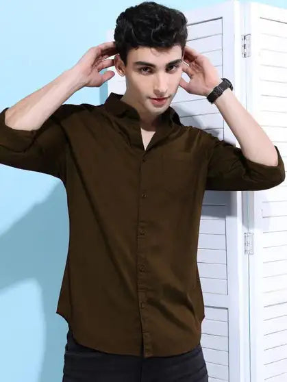 Boninos Men Solid Casual Brown Shirt