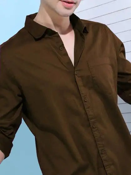 Boninos Men Solid Casual Brown Shirt