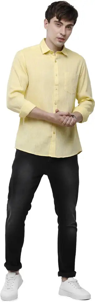 Classic Polo Men Self Design Casual Yellow Shirt