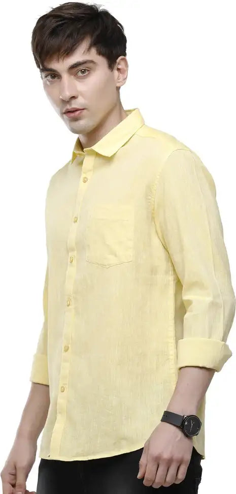 Classic Polo Men Self Design Casual Yellow Shirt