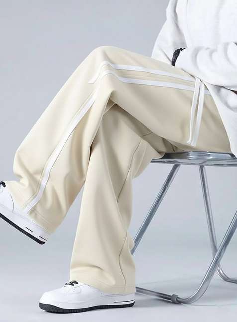 NFTrenzify Solid, Striped Men Beige Track Pants