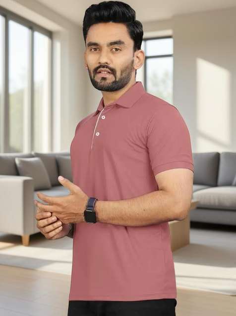 KAJARSS Solid Men Pink T-Shirt