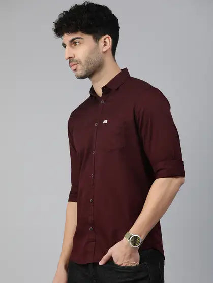 Majestic Man Men Solid Casual Maroon Shirt