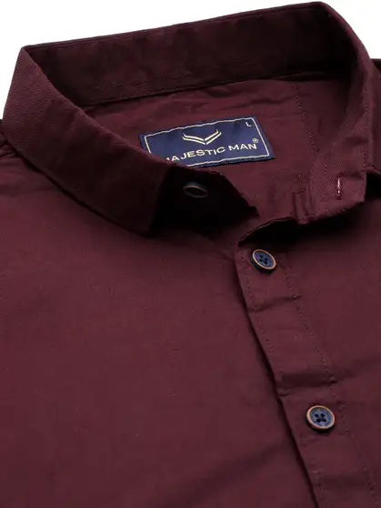 Majestic Man Men Solid Casual Maroon Shirt
