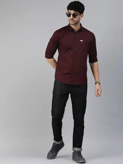 Majestic Man Men Solid Casual Maroon Shirt